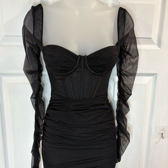 Oh Polly Corset Bodycon Mesh Sleeve Dress - Picture 1 of 7